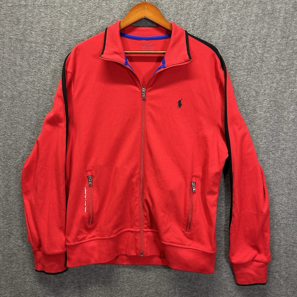 Polo Ralph Lauren Track Jacket Mens L Red Full‎ Zip Long Sleeve Fleece Pony - Picture 2 of 10